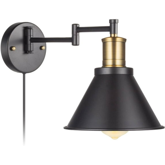 ArcoMead Energy Efficient Black Antique Gold Paint Plug in Wall Sconce