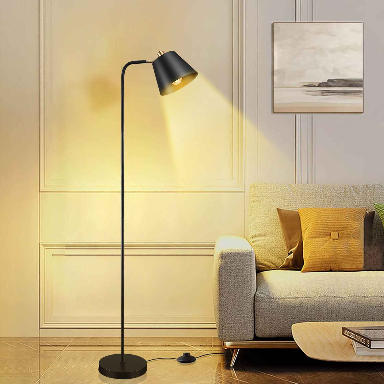 Farmhouse Industrial Floor Reading Lamp, Adjustable Black
