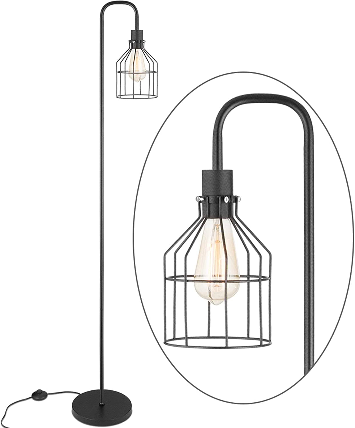 Stylish Black Industrial Floor Lamp with Unique Cage Shade