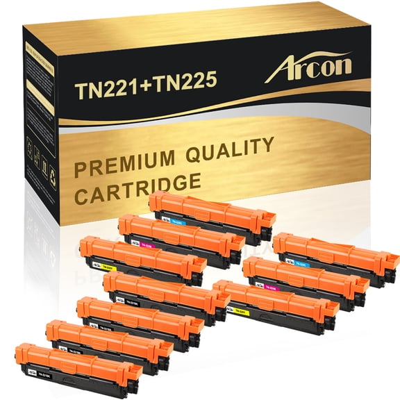 Arcon 10-Pack Compatible Toner for Brother TN 225 TN-225 TN-221 HL-3140CW HL-3150CDW HL-3170CDW MFC-9130CW MFC-9140CDN MFC-9330CDW DCP-9020CDW Printers (Black Cyan Magenta Yellow)