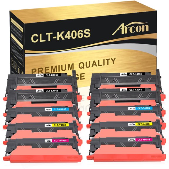 Arcon 10-Pack Compatible Toner for Samsung CLT-K406S CLT-C406S CLT-M406S CLT-Y406S CLP-360 366 366W 365W 368 CLX-3300 3305F 3306W 3306FN Xpress C410W (Black Cyan Magenta Yellow)