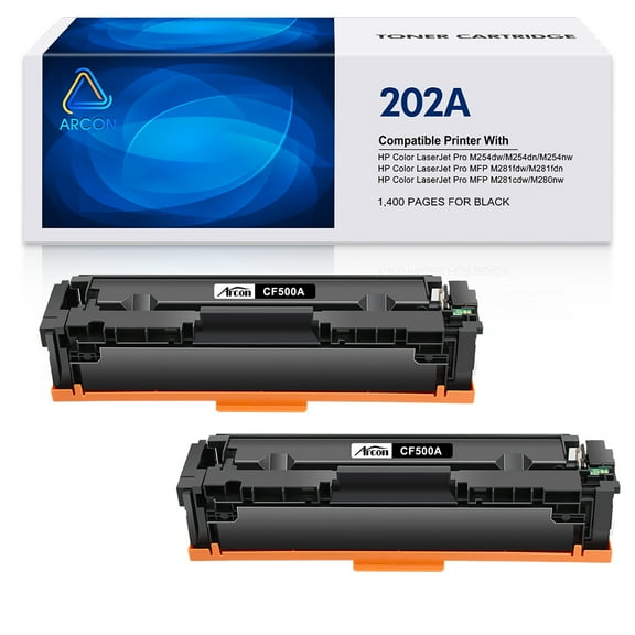 Arcon 2-Pack Compatible Toner works with HP 202A CF500A Color LaserJet Pro MFP M254dw M254dn M254nw M281fdw M281fdn M281cdw M280nw Printers (Black)