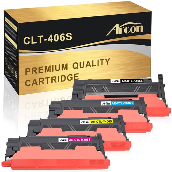 Arcon 4-Pack Compatible Toner for Samsung CLT-K406S CLT-C406S CLT-M406S CLT-Y406S CLP-360 366 366W 365W 368 CLX-3300 3305F 3306W 3306FN Xpress C410W (Black Cyan Magenta Yellow)