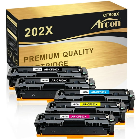 Arcon 5-Pack Compatible Toner for HP 202X CF500X Color LaserJet Pro MFP M254dw M254dn M254nw M280nw M281fdw M281fdn M281cdw Printers (Black Cyan Magenta Yellow)
