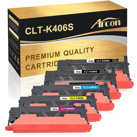 Arcon 5-Pack Compatible Toner for Samsung CLT-K406S CLT-C406S CLT-M406S CLT-Y406S CLP-360 366 366W 365W 368 CLX-3300 3305F 3306W 3306FN Xpress C410W (Black Cyan Magenta Yellow)