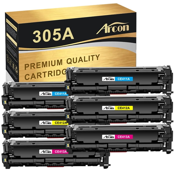 Arcon 6-Pack Compatible Toner for HP 305A CE411A CE412A CE413A works with HP LaserJet Pro M451dw M451dn 451nw M475dn MFP M375nw M351a M476nw M476dn M476dw (Cyan Magenta Yellow)