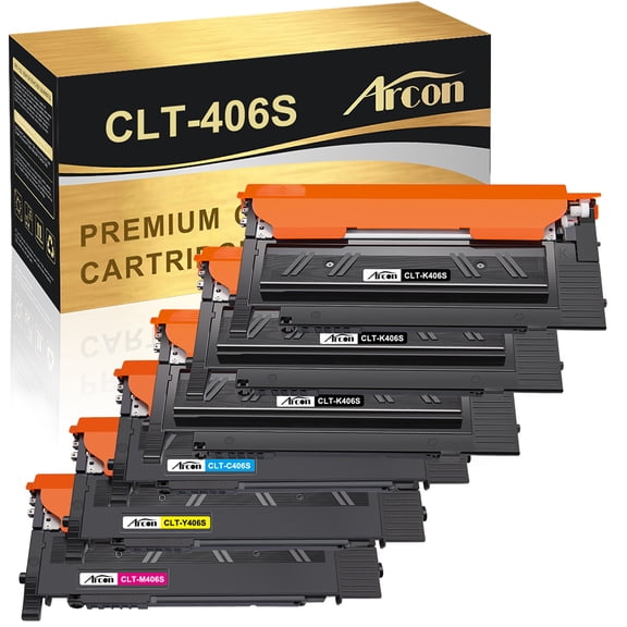 Arcon 6-Pack Compatible Toner for Samsung CLT-K406S CLT-C406S CLT-M406S CLT-Y406S CLP-360 366 366W 365W 368 CLX-3300 3305F 3306W 3306FN Xpress C410W (Black Cyan Magenta Yellow)