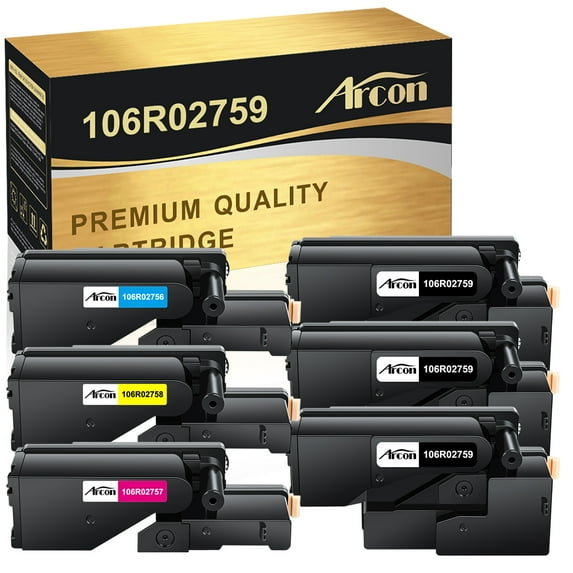 Arcon 6-Pack Compatible Toner for Xerox 106R02759 106R02756 106R02757 106R02758 works with Xerox Phaser 6020 6022 WorkCentre 6025 6027 Printers (Black Cyan Magenta Yellow)