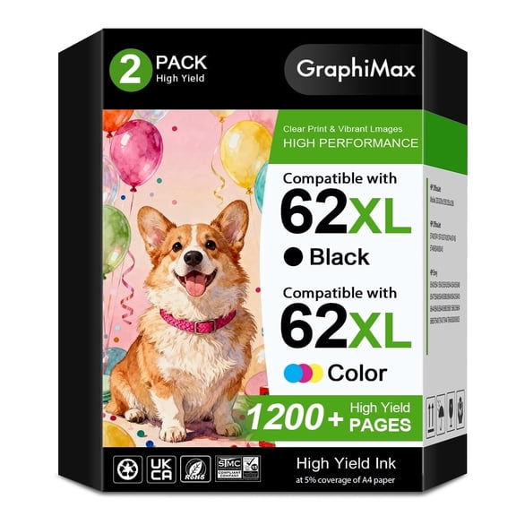 62XL Ink Cartridges Compatible for  62 Ink 62 XL Combo Pack for Envy 5660 7645 7640 5740 OfficeJet 250 (Black, Tri-color)