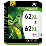 62XL Ink Cartridges Compatible for HP 62 XL Ink 62 Combo Pack for for Envy 5540 5640 5660 7640 7644 5740 5741 8040 8000 OfficeJet 200 250 Printer (1 Pack Black, 1 Pack Tri-color)