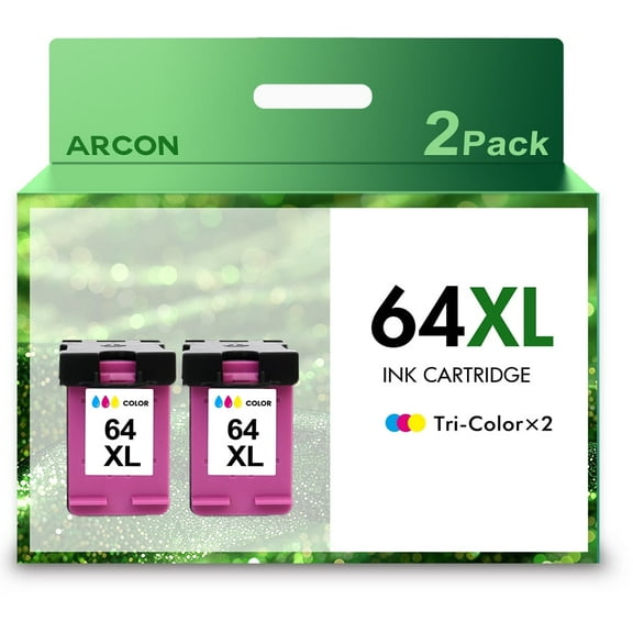 64XL Ink Cartridges Compatible for HP 64 64XL Color Ink for Envy Photo 7855 7858 7155 7120 7800 6255 6252 7158 7164 Printer (2 Pack Tri-color)