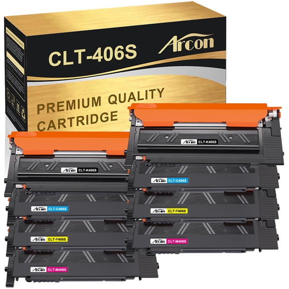 Arcon 8-Pack Compatible Toner for Samsung CLT-K406S CLT-C406S CLT-M406S CLT-Y406S CLP-360 366 366W 365W 368 CLX-3300 3305F 3306W 3306FN Xpress C410W (Black Cyan Magenta Yellow)