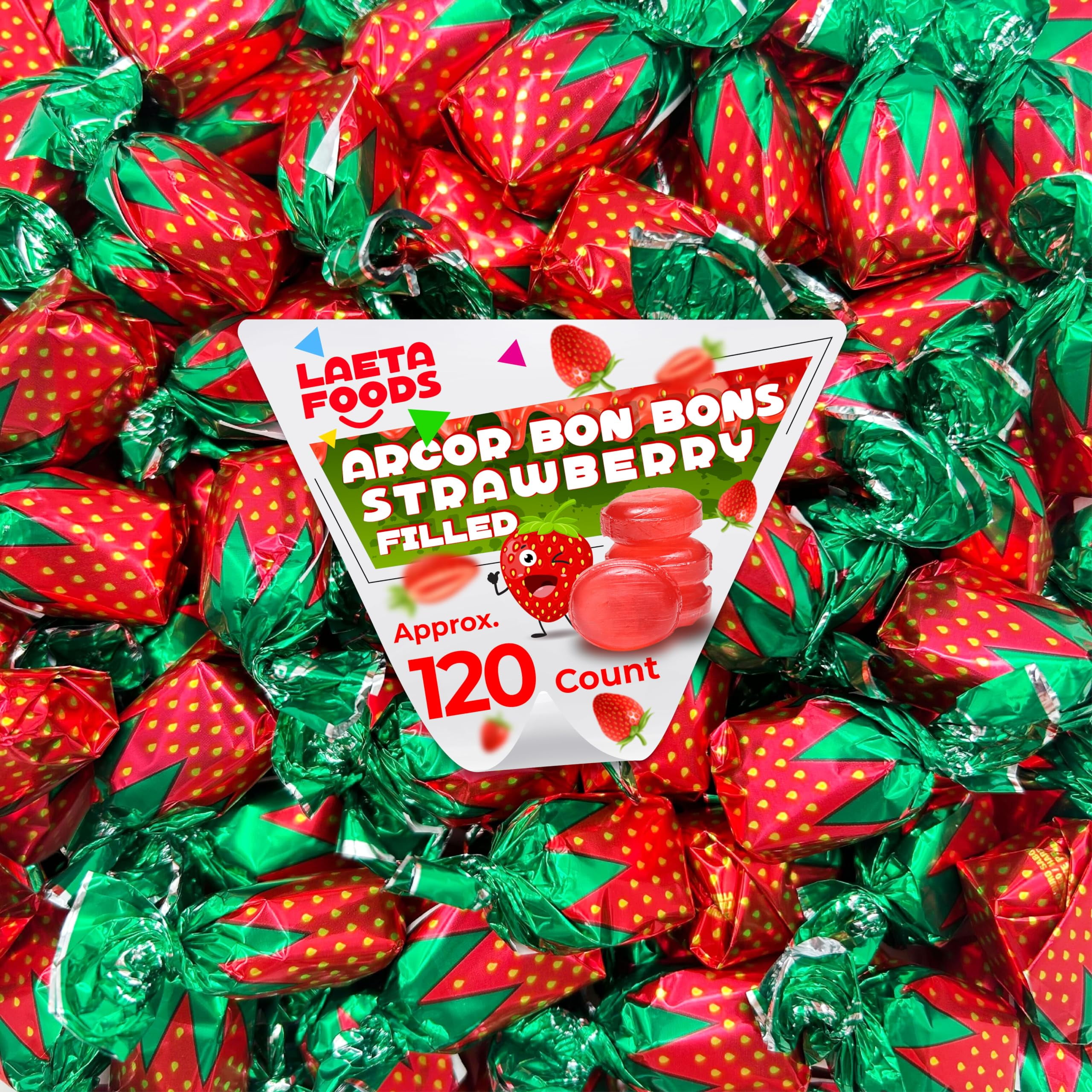 Arcor Strawberry Filled Bon Bons Hard Candy, Bulk Candy (2 Pound Bag Approx. 120 Count) SHO8