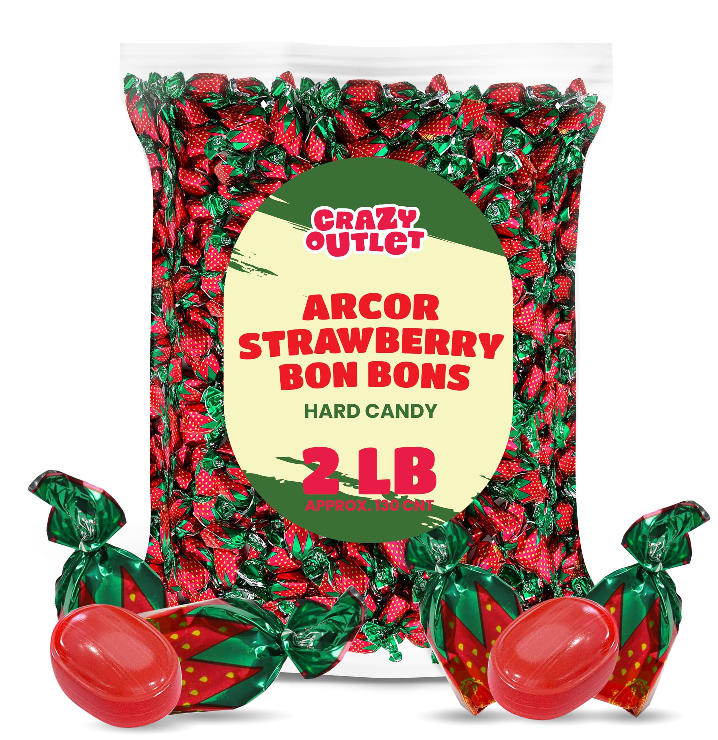 Arcor Strawberry Filled Bon Bons Hard Candy Sachet Wrap - Bulk Pack 2 ...