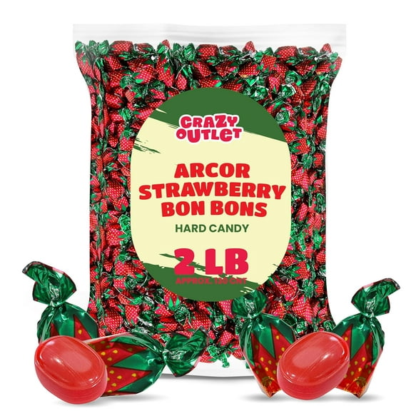 Crazy Outlet Arcor Strawberry Bon Bons Hard Candy Sachet Wrap - Bulk Pack 2 Pounds