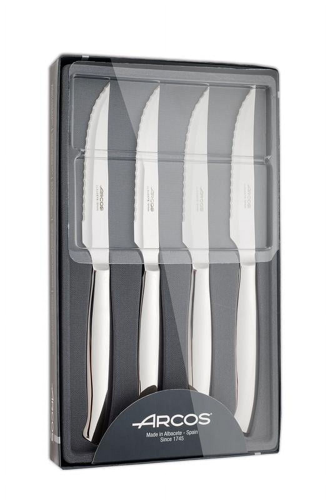 Arcos 4 Piece Steak Knife Set 4 inch. Pocket Knife Pack with Pearl Edge for Cutting and Fillet Meat. Monoblock Stainless Steel Blade and Handle. Series Mesa