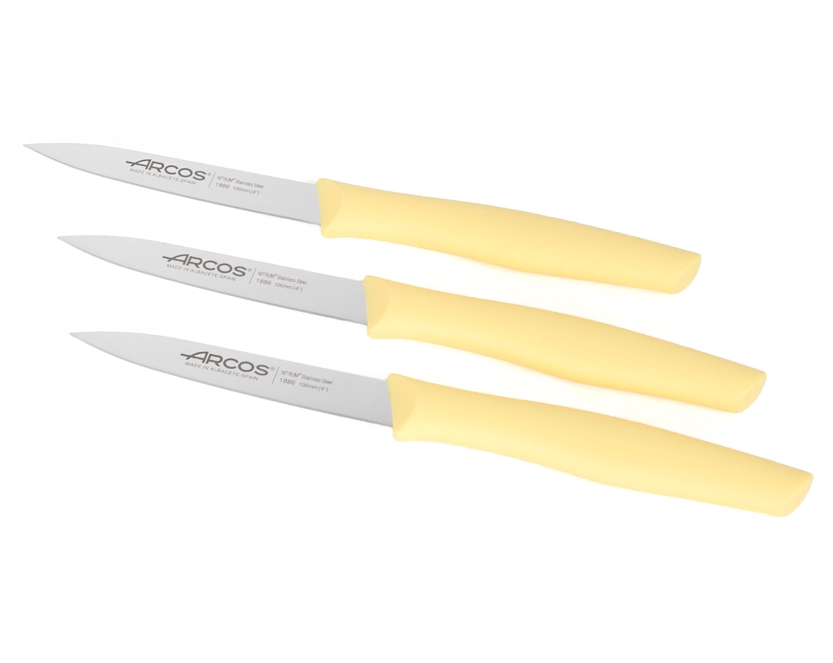 ARCOS 4 inch Paring Knife Set of 3 in Stainless Steel. Yellow Kitchen ...