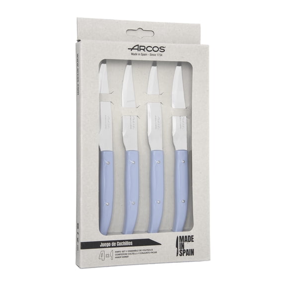 Arcos Table Knives - Steak Knives Set 4 pieces - Blade Nitrum Stainless Steel 4" / 110 mm - Smooth Edge - Polypropylene Handle - Blue Color