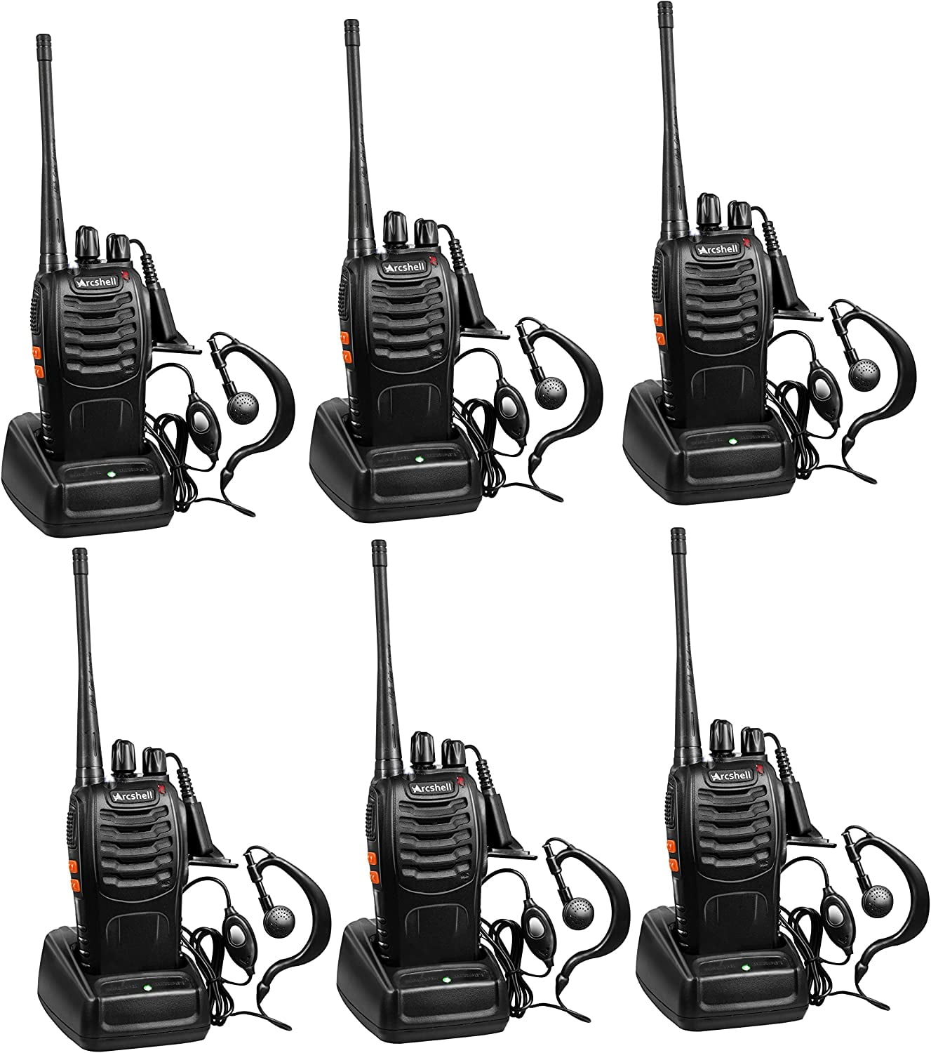 Arcshell Rechargeable Long Range Two-Way Radios with Earpiece Pack Walkie  Talkies Li-ion Battery and Charger Included