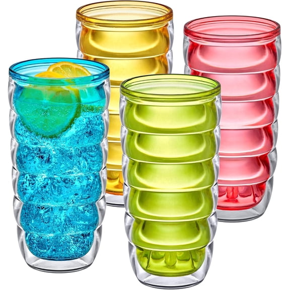 - Arctic - 24-Ounce Insulated Plastic Tumblers (Set of 4), Double-Wall Plastic Drinking Glasses, Mixed-Color High-Balls,  Cups, , Shatter-Proof, Dishwasher-Safe