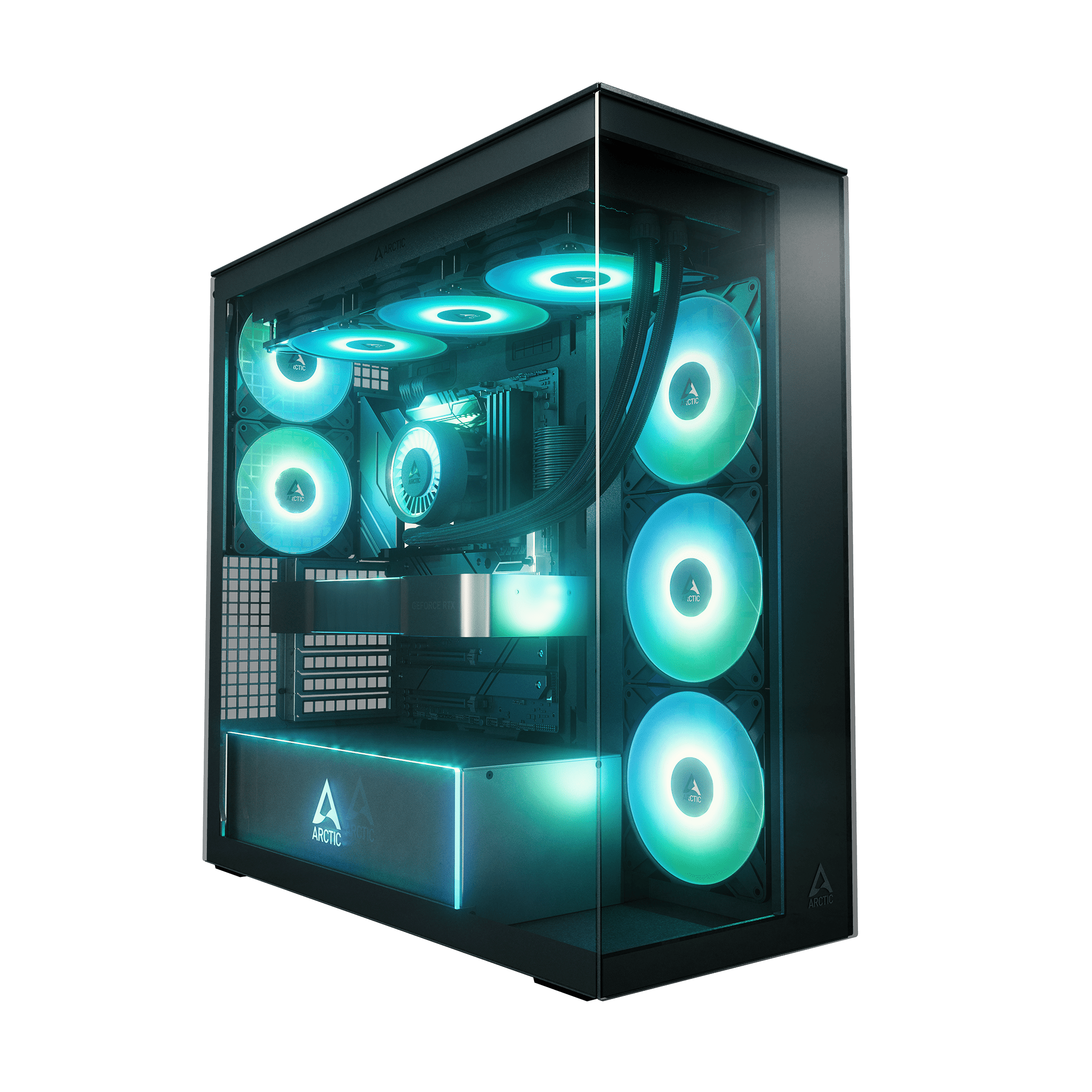 Arctic ACPCC00018A Xtender PC Case-Mid Tower-Tempered Glass Panel-Included A-RGB Fans - Mirror Black