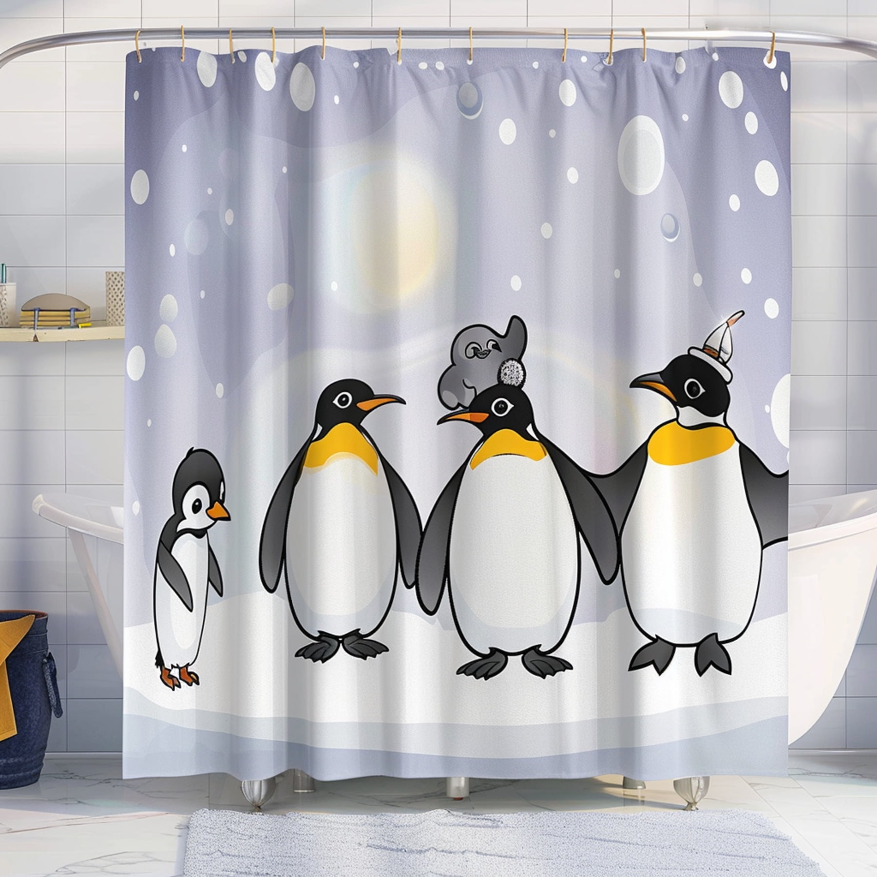 Arctic Adventure Penguin Shower Curtain Whimsical Bathroom Decor with