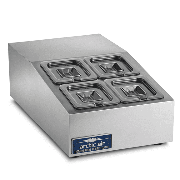 Arctic Air ACP4SQ Compact Refrigerated Countertop Prep Unit with Four 1/6 Stainless Pans and Covers, Silver, 115v