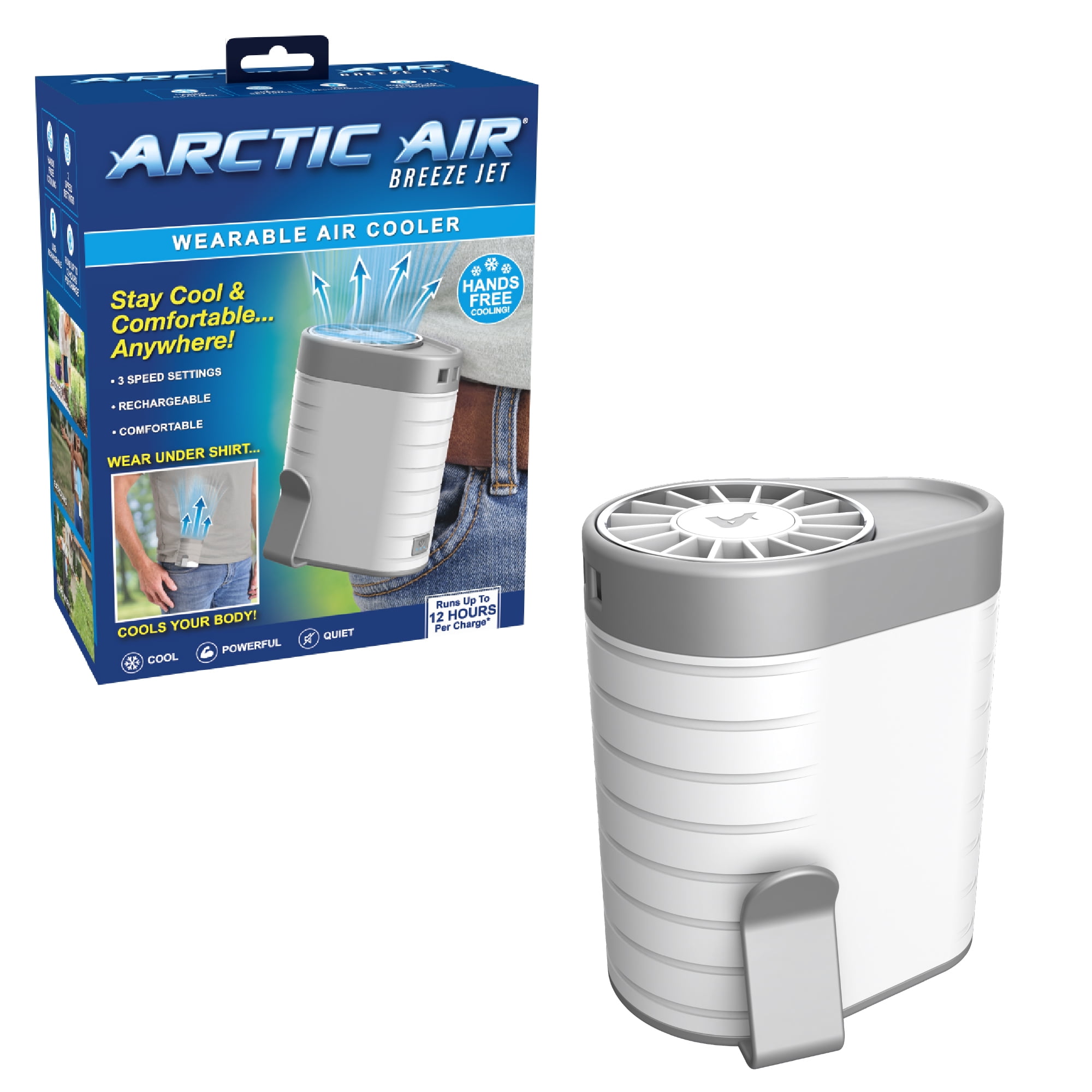 Arctic Air Breeze Jet, Wearable Air Cooler, Portable Clip On Fan, USB Rechargeable, 3 Speeds
