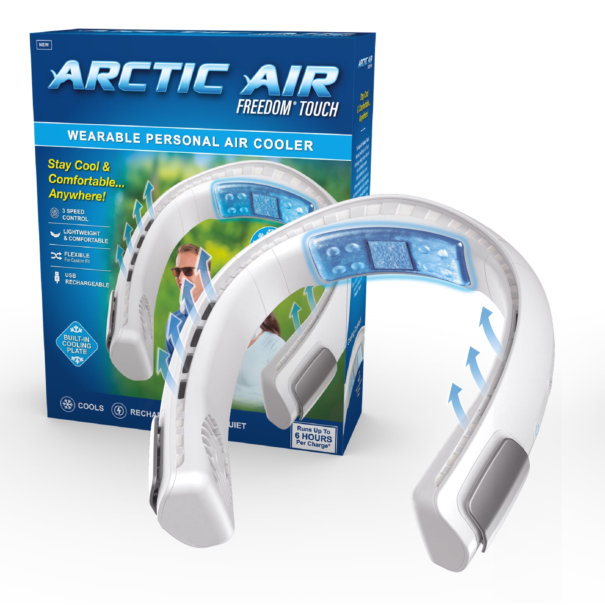 Arctic Air Freedom Touch Wearable Personal Air Cooler, USB Rechargeable, 3 Speeds