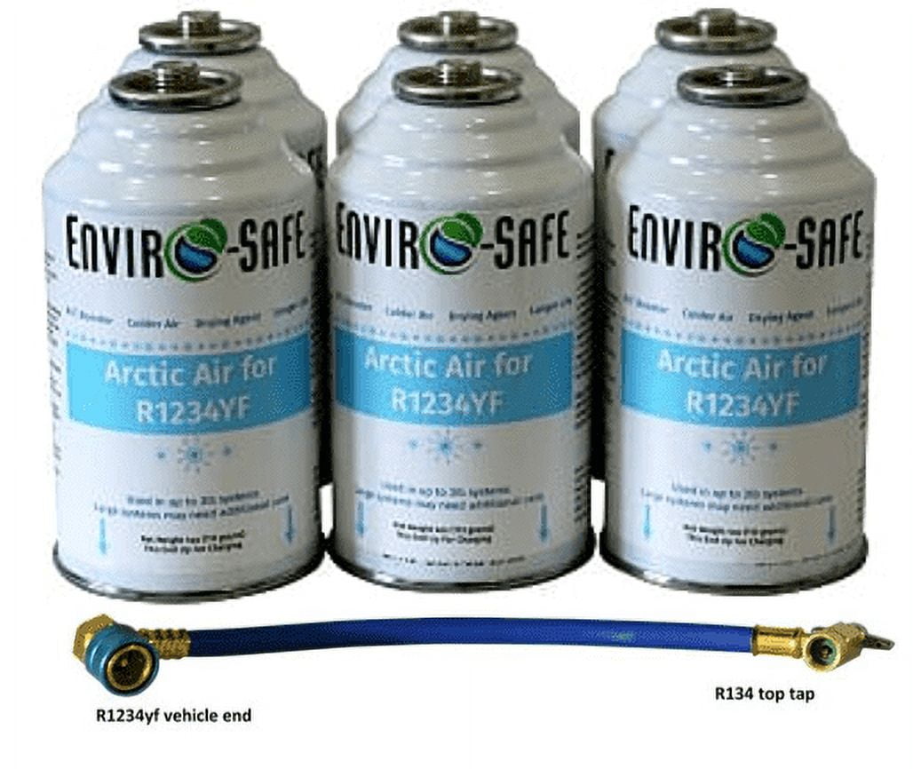 Arctic Air for R1234yf for Automotive Air Conditioning Systems, 6 Cans and Brass Hose, R-1234yf, R1234