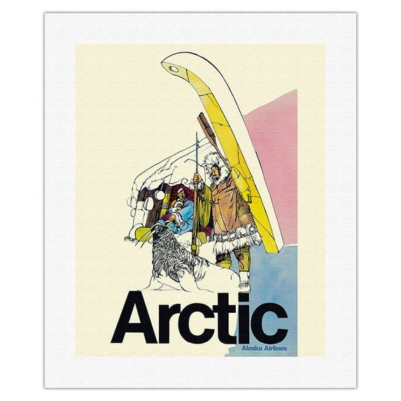 Arctic - Alaska Airlines - Native Inuit Indians - Vintage Airline Travel Poster c.1960s - Fine Art Rolled Canvas Print 16in x 20in
