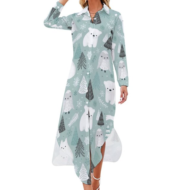 Arctic Animal Chiffon Dress Funny Puffins Print Cute Dresses Female