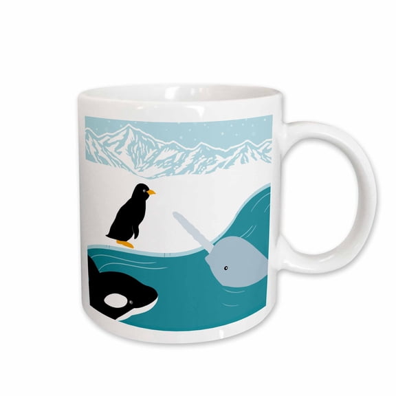 3drose, Arctic Animals - Narwhal Penguin and Orca, 11oz Mug