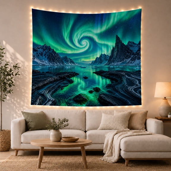 Arctic Aurora Borealis Night Sky, Mystical Celestial Style for Astronomy Fans, Celestial Home Decor, Housewarming Gift Tapestry Wall Hanging for Bedroom, Living Room and Dorm