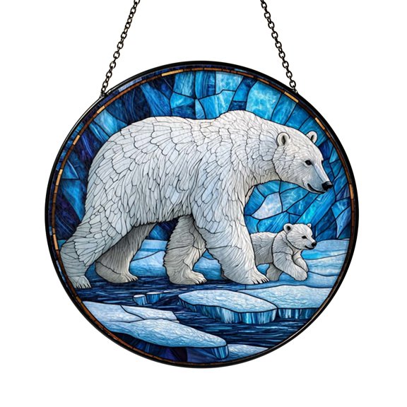 Arctic Bear Scene Window Hanging – Stained Glass Style Decor1601