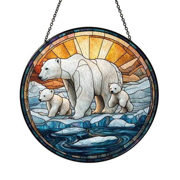 Arctic Bear Scene Window Hanging – Stained Glass Style Wildlife