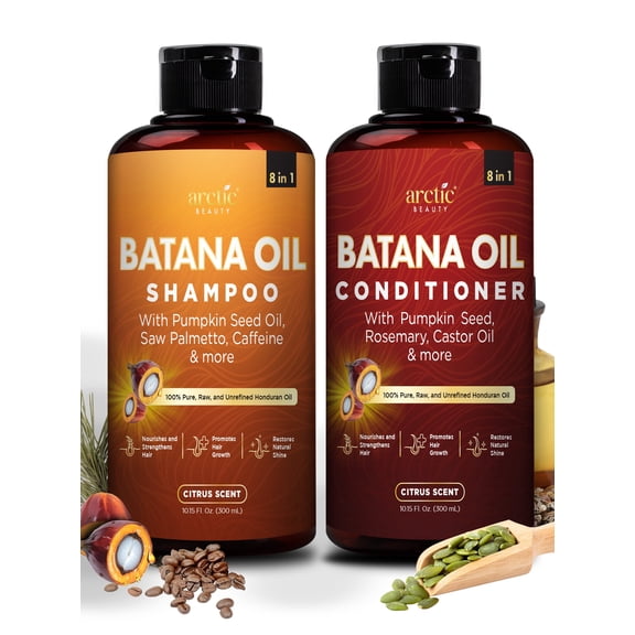 Arctic Beauty Batana Oil Shampoo & Conditioner Set, Sulfate-Free Hair Care with Biotin, Caffeine, Saw Palmetto, Aloe Vera & Rice Protein, Citrus Scent, 2-Piece Set, 10.15 fl oz Each