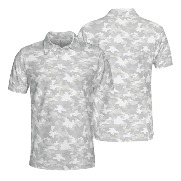 Arctic Camouflage Polo Shirt for Men Short Sleeve Outdoors Fishing Hunting