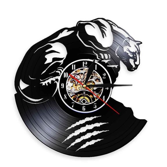 Arctic Cat Panther Wall Clock African Wild Life Animal Beast Predator Vinyl Record Wall Clock Jungle Animals Nursery Wall Decor Without LED