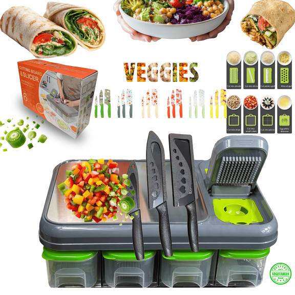 Arctic Ember Manual Veggie Chopper with 9 Blades, Vegetable Slicer, Dicer, Grater, Storage Container and Egg Separator, Green