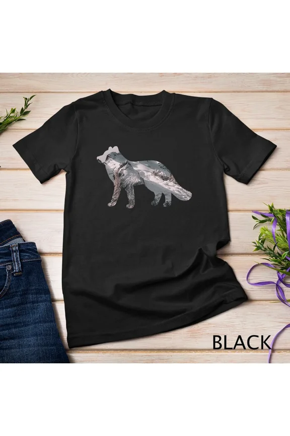 Arctic Fox Colorful Design With Landscape Animal Print T Shirt,for unisex up to 5XL