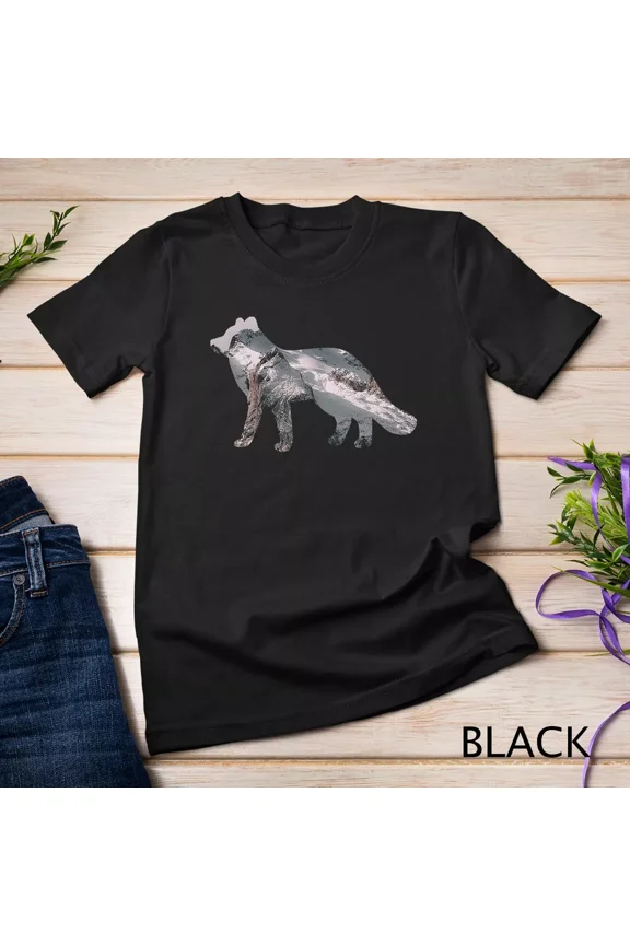 Arctic Fox Colorful Design With Landscape Animal Print Unisex Tshirt
