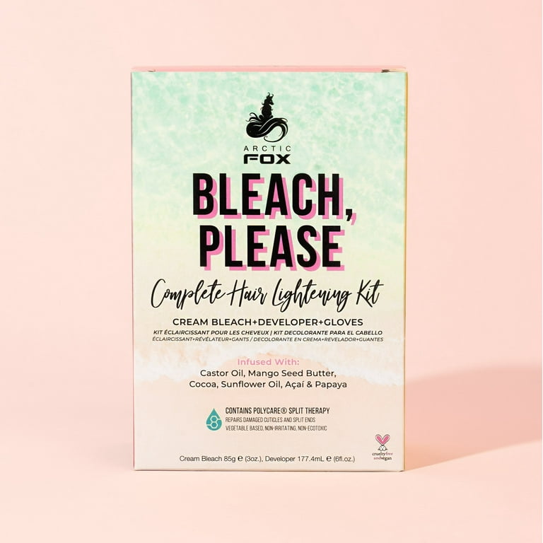 Arctic Fox Vegan Cruelty Free Bleach Please Hair Lightening Kit Cream Bleach 35 Volume Developer And Latex Free Gloves Infused With Acai Cocoa