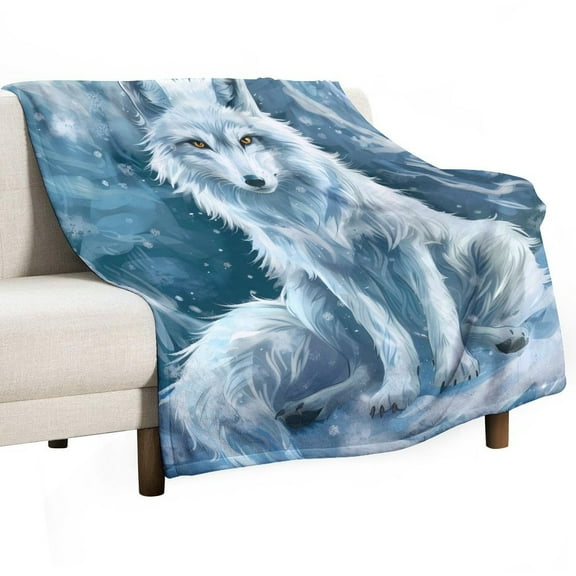 Arctic Fox in The Snow Super Soft Blanket Flannel Throw Blanket Flannel Microfiber Blankets for Couch Bed Sofa Fluffy and Warm 50"x60"