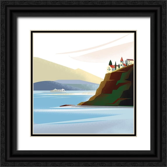 Arctic Frame 15x15 Black Ornate Wood Framed with Double Matting Museum Art Print Titled - Illustrated Italian Landscape IX