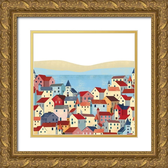 Arctic Frame 20x20 Gold Ornate Wood Framed with Double Matting Museum Art Print Titled - Illustrated Italian Landscape III