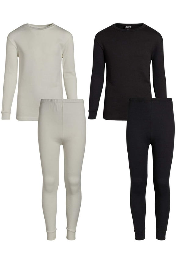 Boys' Thermal Underwear - 4 Piece Waffle Knit Top and Long John Set (Size: 2-18)