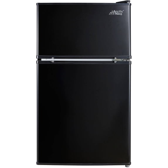 Arctic King 3.2 Cu Ft Two Door Mini Fridge With Freezer Black - Energy star certified, compact and efficient for dorms, offices, and small spaces.