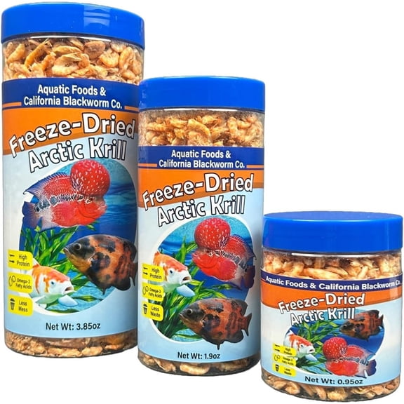 Arctic Krill, Freeze Dried Krill, Natural Color Enhancing for Cichlids, Koi, Turtles, Tropical Fish, Wafer Mix & Pellet Mix Included 0.95oz Canister