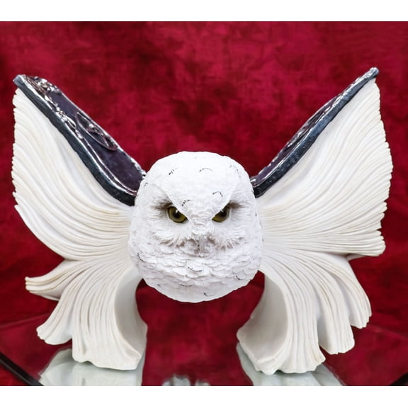 Arctic Magic White Snow Owl Flapping Its Pentagram Spellbook Wings Figurine